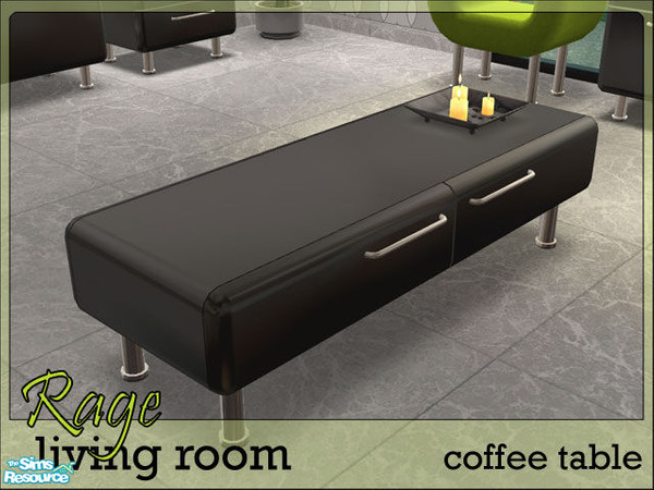 Sims 2 — 'Rage' Black Coffee Table by prin6je — Black metal coffee table with drawers on two sides.