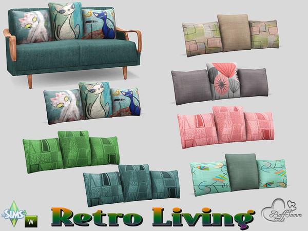 Sims 4 — Retro Living Pillows for Loveseat by BuffSumm — Traveling back in time... Retro Living... Stylish, Colorful,