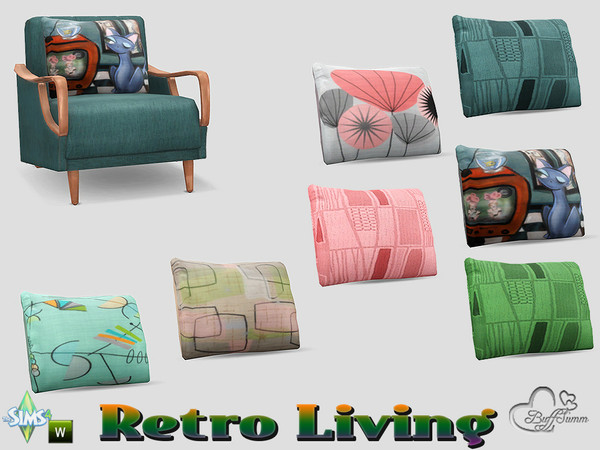 Sims 4 — Retro Living Pillow for Livingchair by BuffSumm — Traveling back in time... Retro Living... Stylish, Colorful,