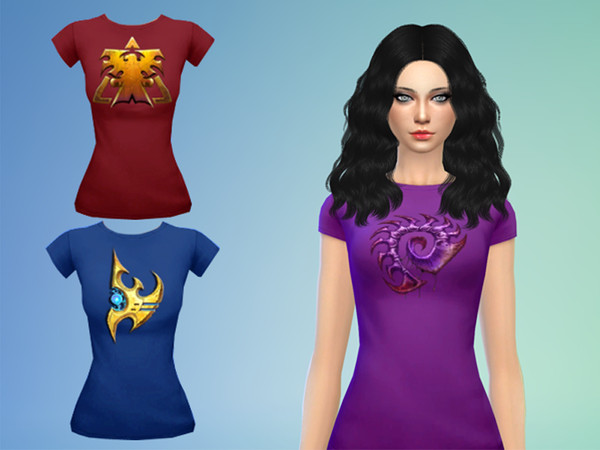 Sims 4 — Starcraft 2 races T-Shirt by Mikolisk — This is a simple Starcraft 2 woman t-shirt whit races logo for all ages.