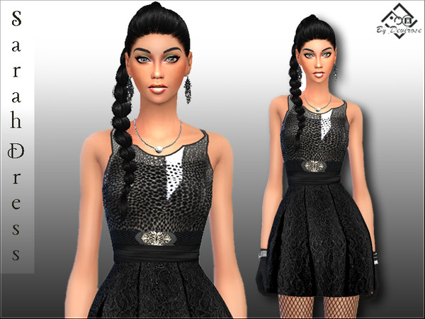 Sims 4 — Sarah Dress by Devirose — Pretty little black dress with lace, waistband decorated with satin and buckle inlaid.