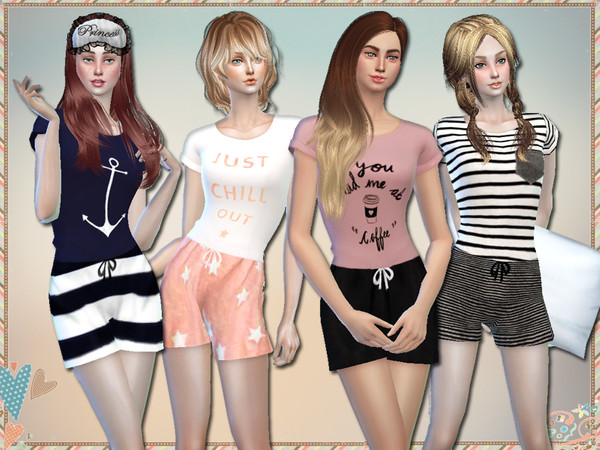 Sims 4 — 'You Have Me' Pajama Set by Simlark — 4 short-sleeved tops and 4 pairs of shorts, perfectly comfortable for sims