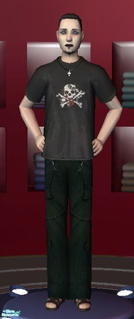 Sims 2 — More Gothic Male - teen T shirt by kollens — Skull with tongue hanging out and jeans with chains. Necklace not