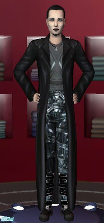 Sims 2 — More Gothic Male - Long Coat atop Gothic by kollens — A long black coat atop Gothic leather bondage pants, and a