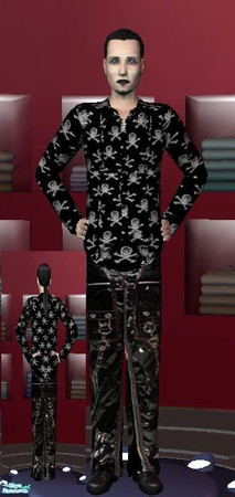 Sims 2 — More Gothic Male - Skull dress Top by kollens — a skull dress top with leather bondage pants. Necklace not