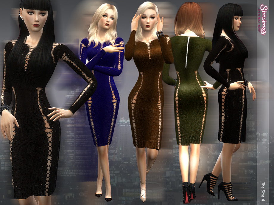 The Sims Resource - Lace-up Knit Dress