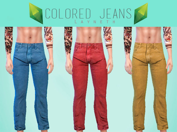 Sims 4 — Colored Jeans by Layneth — For Male. Age Appropiate: Teen, Young Adult, Adult and Elder. Outfit Type: Everyday