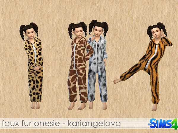 Sims 4 — Faux Fur Unisex Onesie (Child) - Get Together needed by KariAngelova — 4 animal patterned faux fur onesies for