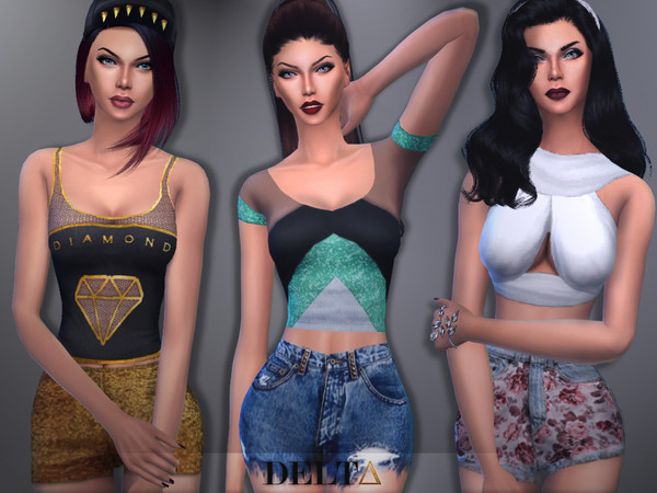 Sims 4 — DELTΔ - SET - Crop tops and shorts  by DELT — // SET // -Casual, party and formal. Enjoy! :)