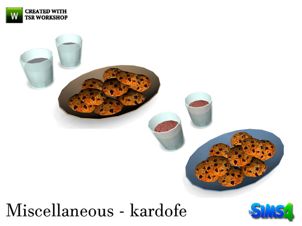 Sims 4 — kardofe_Miscellaneous_Milk and Cookies  by kardofe — Plate of cookies and two glasses of milk, in two different