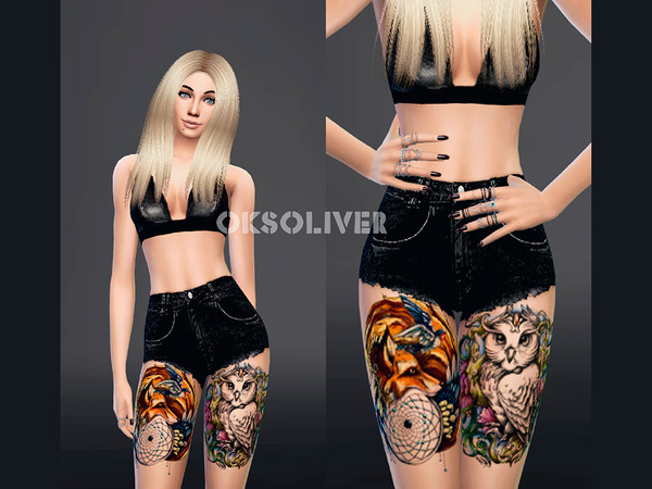 Sims 4 — Bright tattoo on thigh for women by OliverOks — Bright, colorful tattoo on the thighs for fashion girls.