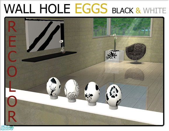 Sims 2 — Wall Hole eggs - Black & White by linegud — A batch of recolors of my eggs for my wall hole shelf - or just