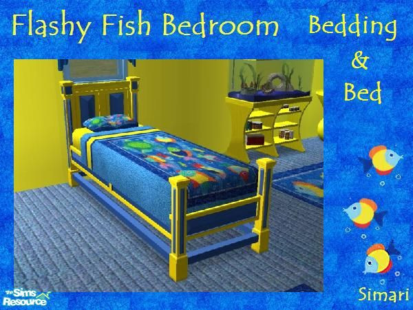 Sims 2 — Flashy Fish Kids Room - Bedding&Bed by simari — Bright and cheerful. Blue and yellow painted bed frame with