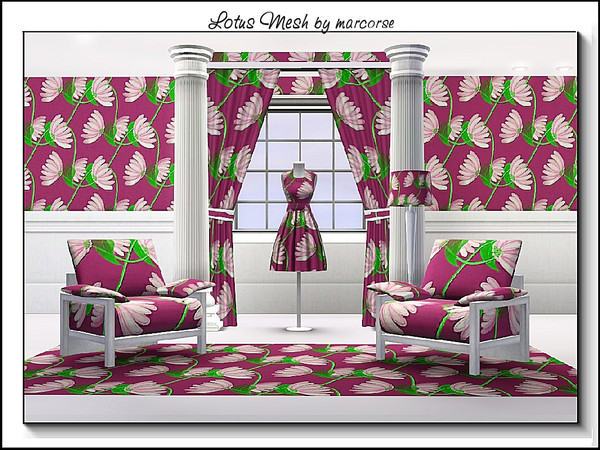 Sims 3 — Lotus Mesh_marcorse by marcorse — Fabric pattern: lotus flowers in an open mesh design in pink and green