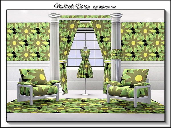 Sims 3 — Multiple Daisy_marcorse by marcorse — Fabric pattern: large scale flower design in khaki, yellow and green.