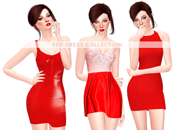 Sims 4 — Red Dress Collection - Part 1 by itsleeloo — Red Dress Collection [Part 1]: Faux Leather Dress; Jewel