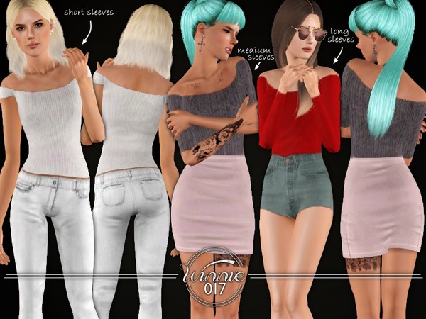 The Sims Resource - Basic Off Shoulder Tops (Set)