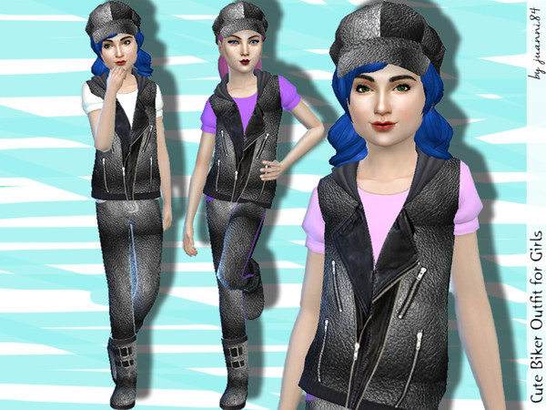 Sims 4 — Leather Biker Outfit for Girls - Get to Work needed by juanni84 — Leather outfit for girls. Get to Work needed