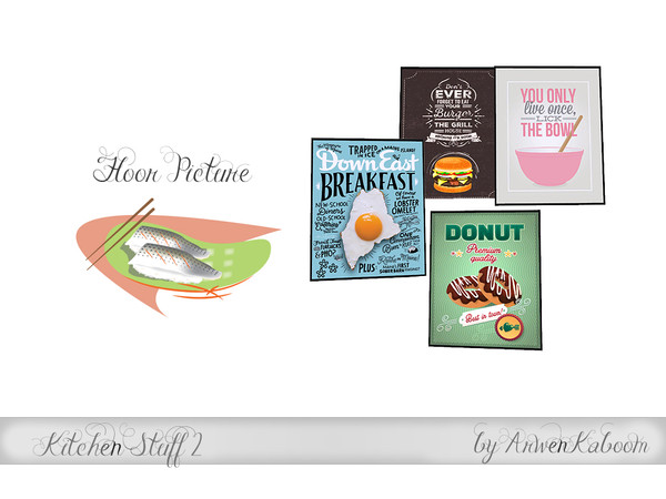 Sims 4 — Kitchen Stuff 2 - Floor Pictures by ArwenKaboom — Big floor pictures in four recolors. They give ispirational