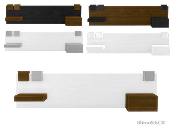 Sims 4 — Cologne - Sidetables by ShinoKCR — large woodwall with 2 wallmounted Endtables matching Doublebed