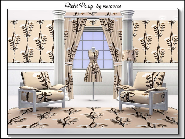 Sims 3 — Field Posy_marcorse by marcorse — Fabric pattern: posy of field flowers in an upright design in soft browns