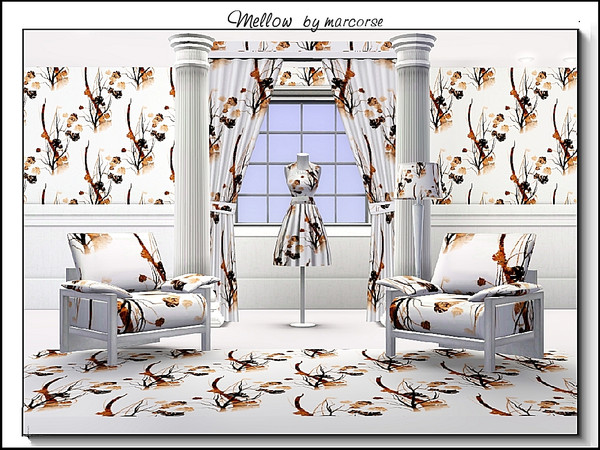 Sims 3 — Mellow_marcorse by marcorse — Fabric pattern: mellow design in shades of brown on white