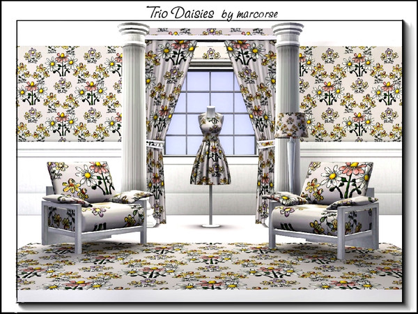 Sims 3 — Trio Daisies_marcorse by marcorse — Fabric pattern pretty brown and white daisies in sets of three.