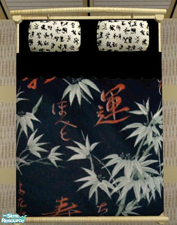 Sims 2 — Dansei Bedroom - Bedding by Riverwillows — Lovely black and red asian styled bedding in soft cottons. By