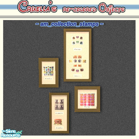 Sims 2 — am_Collection - Am Collection Stamps by Cruella — Framed wall-art for the Sims stamp collector.
