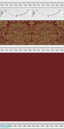 Sims 2 — jsf2RSTapestryRed by jsf — A bright, ornate tapestry set off by coordinating red paint and held by my Rope and