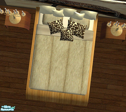 Sims 2 — Big Cat Lovers Bedroom- Bed by RockinRobin — Made with natural bamboo and dark oak with sleek and flowing lines.