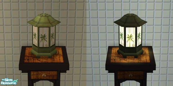 Sims 2 — Tropical Bathroom Lamp Decor by ImmeK — A palm tree decor for the Gentle Glow table lamp. Original Maxis item,