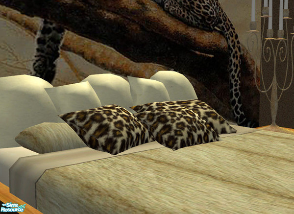 Sims 2 — Big Cat Lovers Bedroom- Bed Cushions by RockinRobin — These are faux fur leopard print pillows to put on your