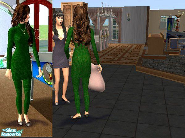 Sims 2 — Green Wool Pant Dress by LadyDeluxe — A wool dress with wool leggins for those cold winter nights. Can also be