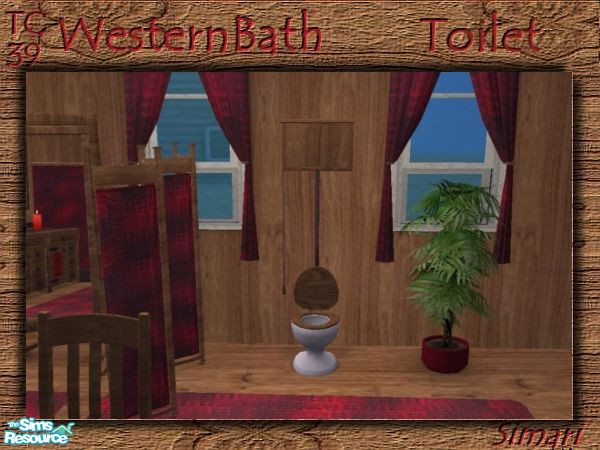 Sims 2 — TC39 Western Bath-Toilet by simari — Country toilet with cherry wood tank and lid. Compliments the TC39 Western