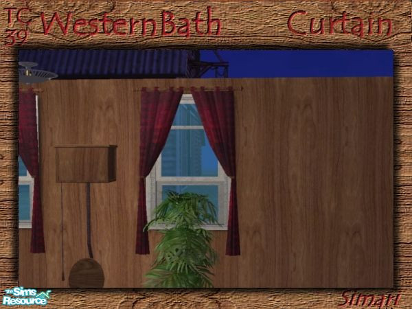 Sims 2 — TC39 Western Bath-Curtain by simari — Red and black plaid curtains. Compliments the TC39 Western Bath.