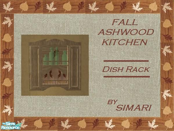 Sims 2 — Fall Ashwood- Wall Dishrack by simari — Seasons wall dishrack in ash wood and plates with fall leaf design.