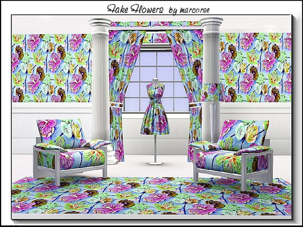 Sims 3 — Fake Flowers_marcorse by marcorse — Fabric pattern - artificial flowers in multi coloured design.