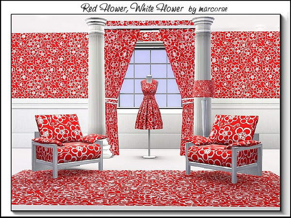 Sims 3 — Red Flower,White Flower_marcorse by marcorse — Fabric patteern: small format red and white flowers in a random