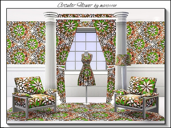 Sims 3 — Circular Flower_marcorse by marcorse — Fabric pattern: floral pattern with a circular motif in pink and green