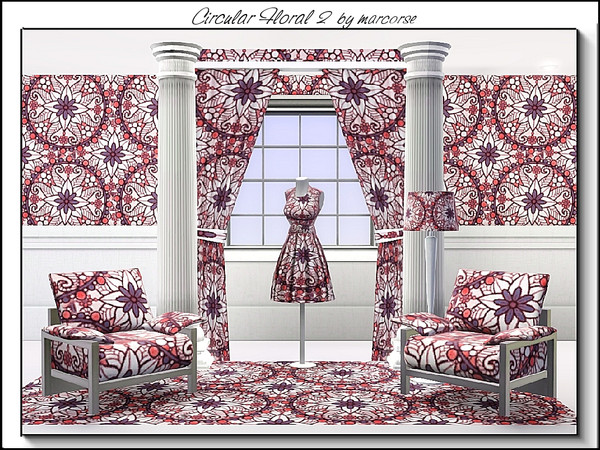 Sims 3 — Circular Flower 2_marcorse by marcorse — Fabric pattern: floral design with a circular motif in red and blue