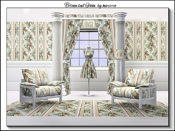 Sims 3 — Brown and Green_marcorse by marcorse — Fabric pattern: brown and green floral vertical stripe
