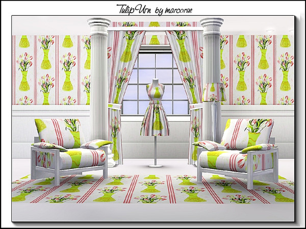 Sims 3 — Tulip Urn_marcorse by marcorse — Fabric pattern - green vase with pink tulips on a vertical stripe