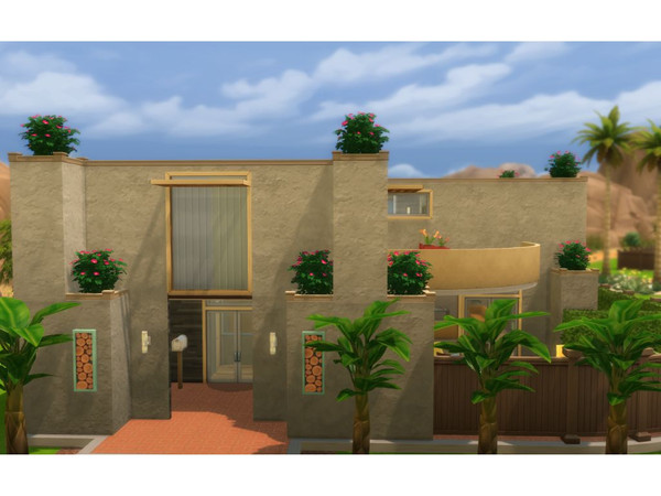 Sims 4 — Aridis by Xanthia_love — A cool urban home with earthy tones, green plants, full length glass windows and a pool