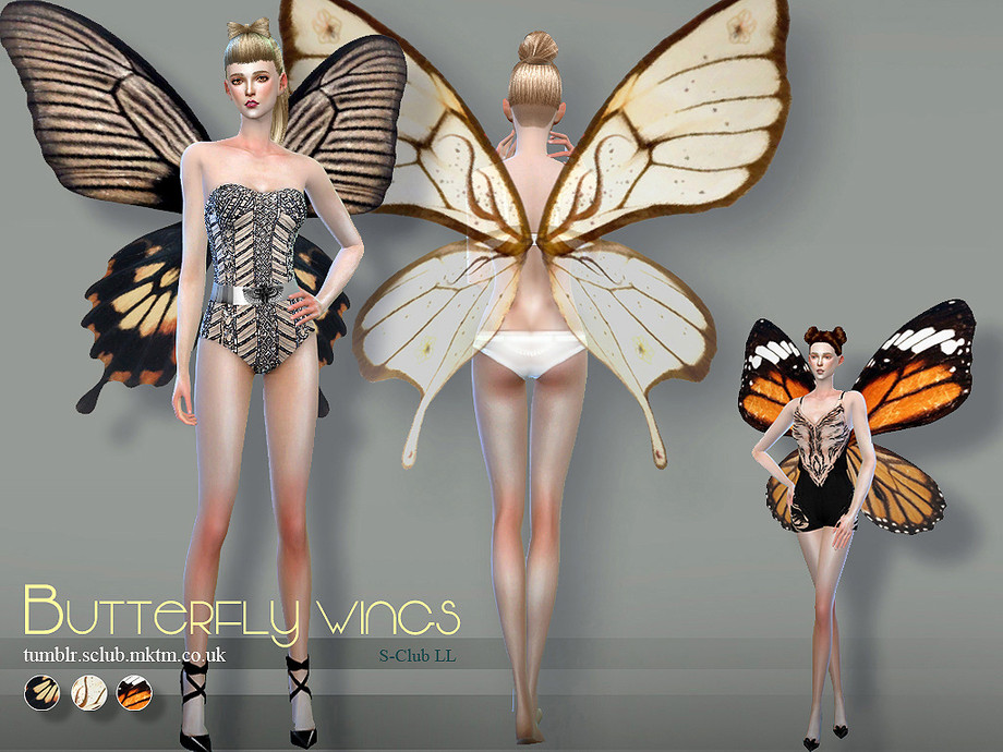 front and back view of butterfly wings created by s-club for sims 4 game