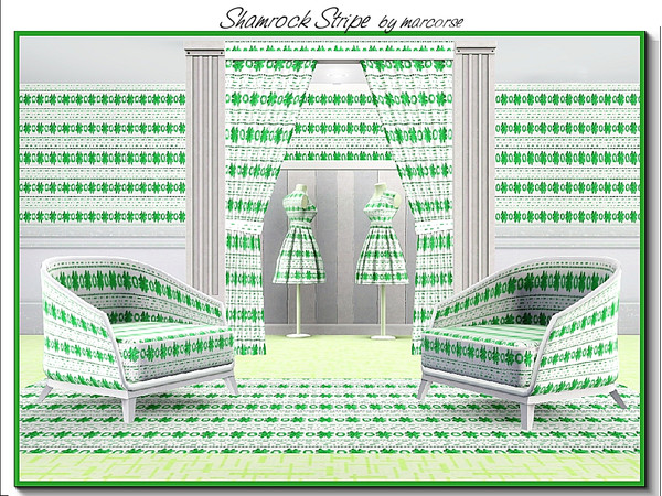 Sims 3 — Shamrock Stripe_marcorse by marcorse — Themed pattern: stylised 4leaf clovers and horizontal embroidery in a