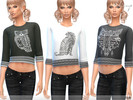 Sims 4 — Aztec Animal Crop Top by ekinege — Aztec animal print crop sweatshirt. Three-quarter sleeves. 3 different