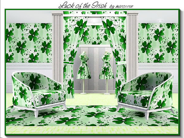 Sims 3 — Luck of the Irish_marcorse by marcorse — Themed pattern: shamrocks and 4leaf clovers for luck on St.Pat's Day