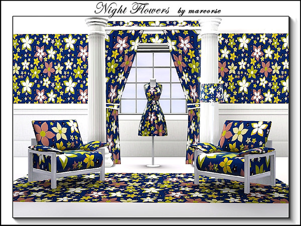 Sims 3 — Night Flowers_marcorse by marcorse — Fabric pattern - flowers on a midnight blue background. 