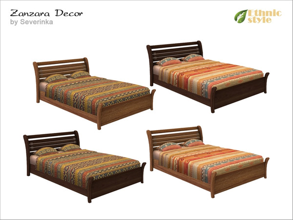 Sims 4 — [ZanzaraBedroom] Bed double FIX by Severinka_ — Bed double in ethnic style From the set of 'Zanzara Bedroom' 4